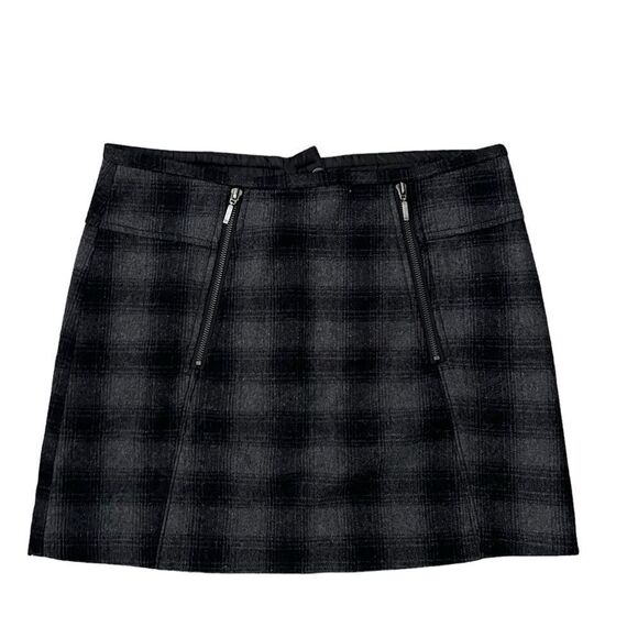 Kenar size 4 Gray Black Plaid Knit Wool Blend Skirt Zippered Accents Lined - Picture 1 of 6